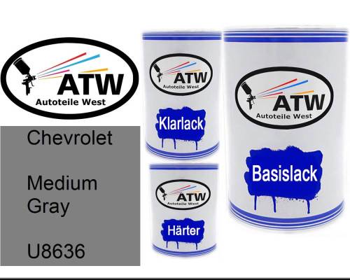 Chevrolet, Medium Gray, U8636: 500ml Lackdose + 500ml Klarlack + 250ml Härter - Set, von ATW Autoteile West.